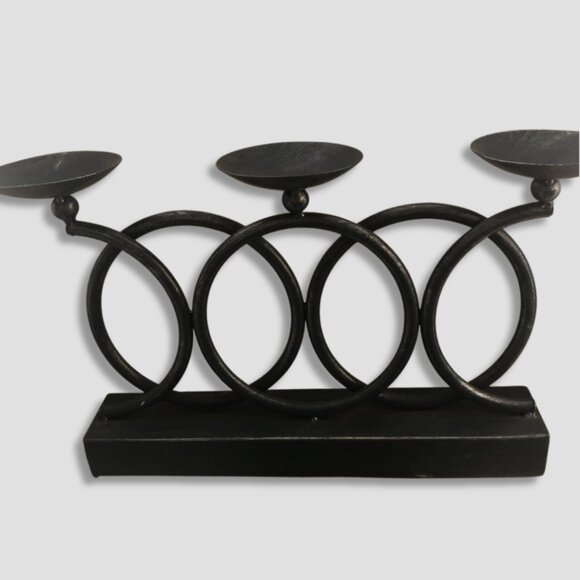 Metal Ring Candelabra Candle Holder Tabletop Black Three Piece - Picture 2 of 9